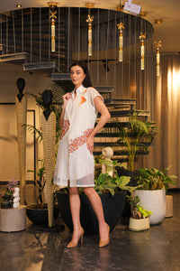White crochet hand painted overlay dress