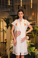 White crochet hand painted overlay dress