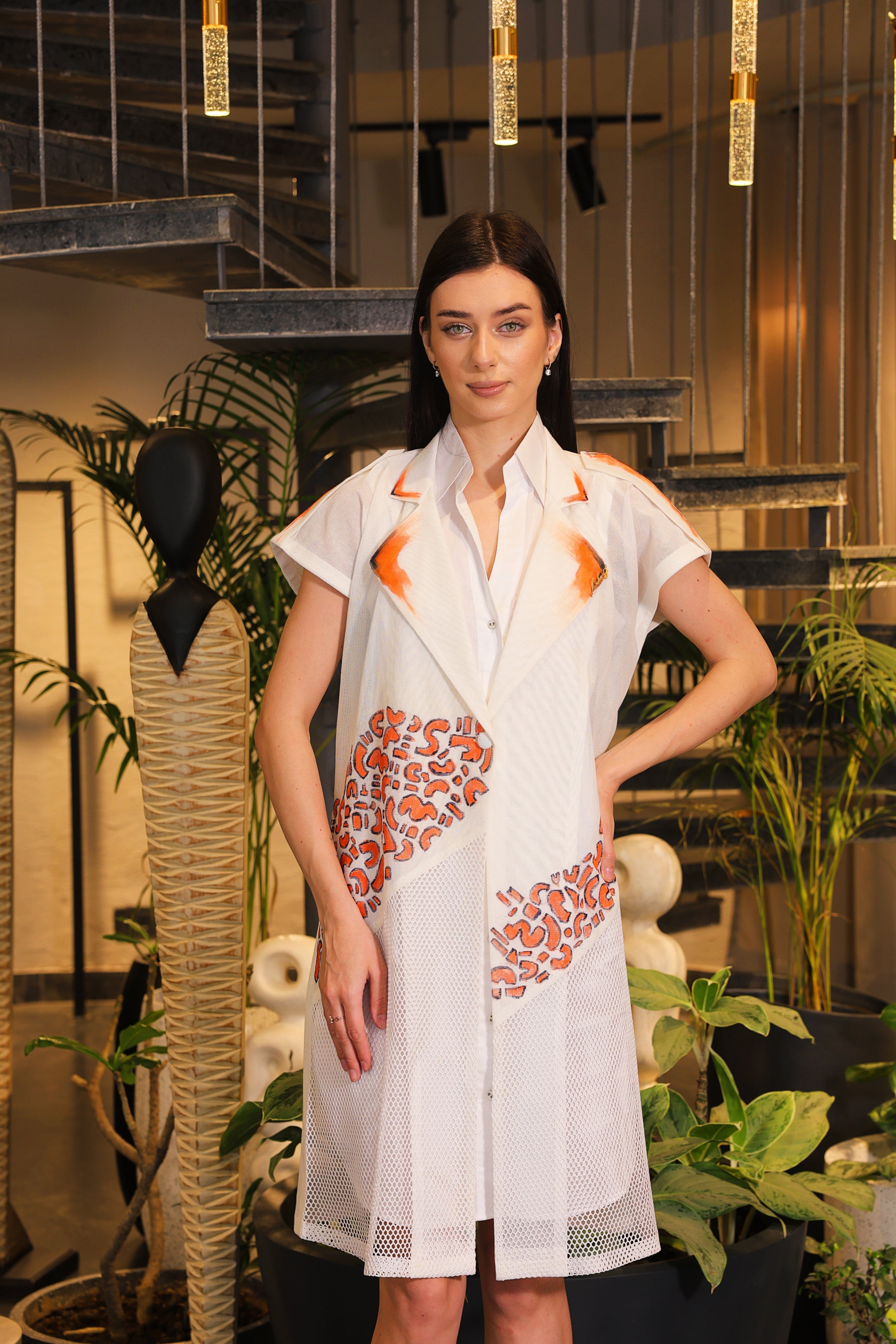 White crochet hand painted overlay dress