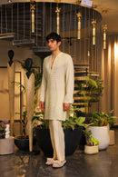 Minty ivory mirror work crochet kurta and pants