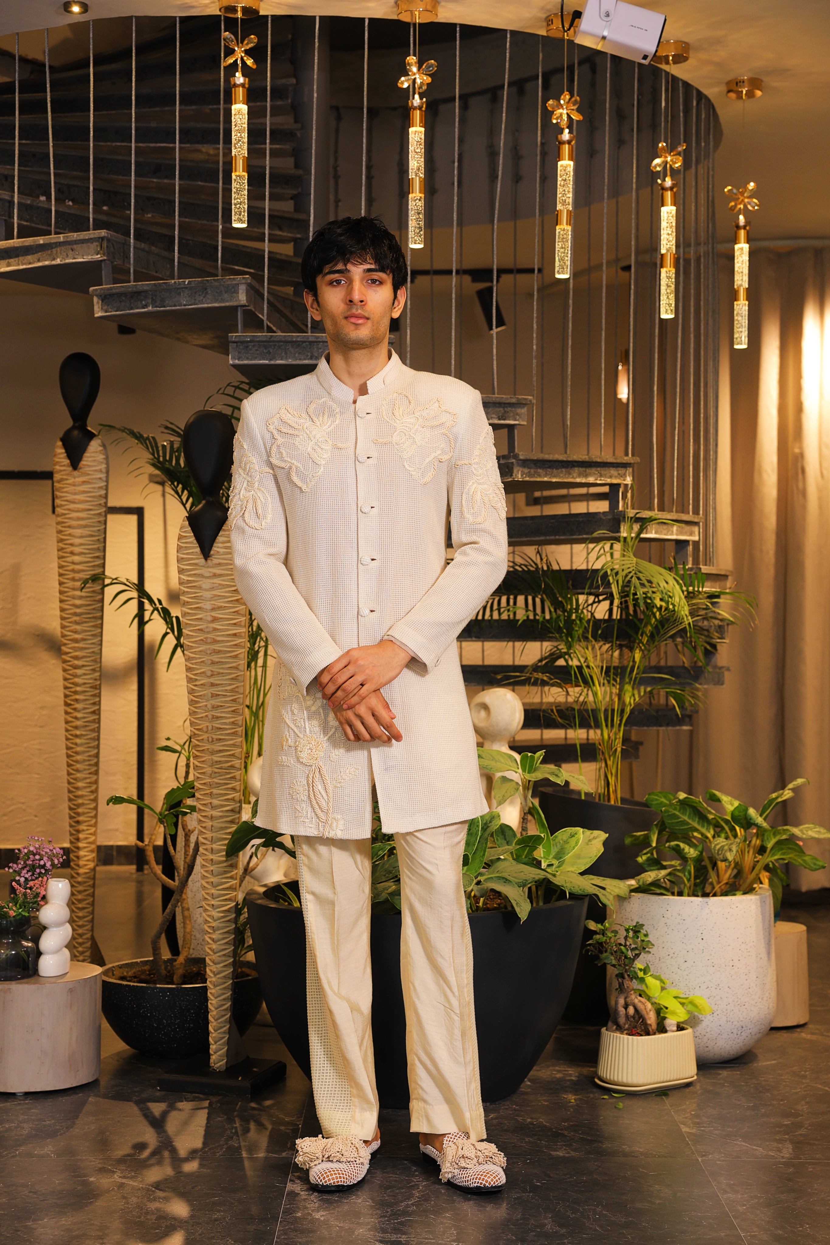 White crochet embroidered Ind-western