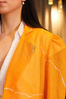 Pop orange overlay dress with hand painted crochet detailing