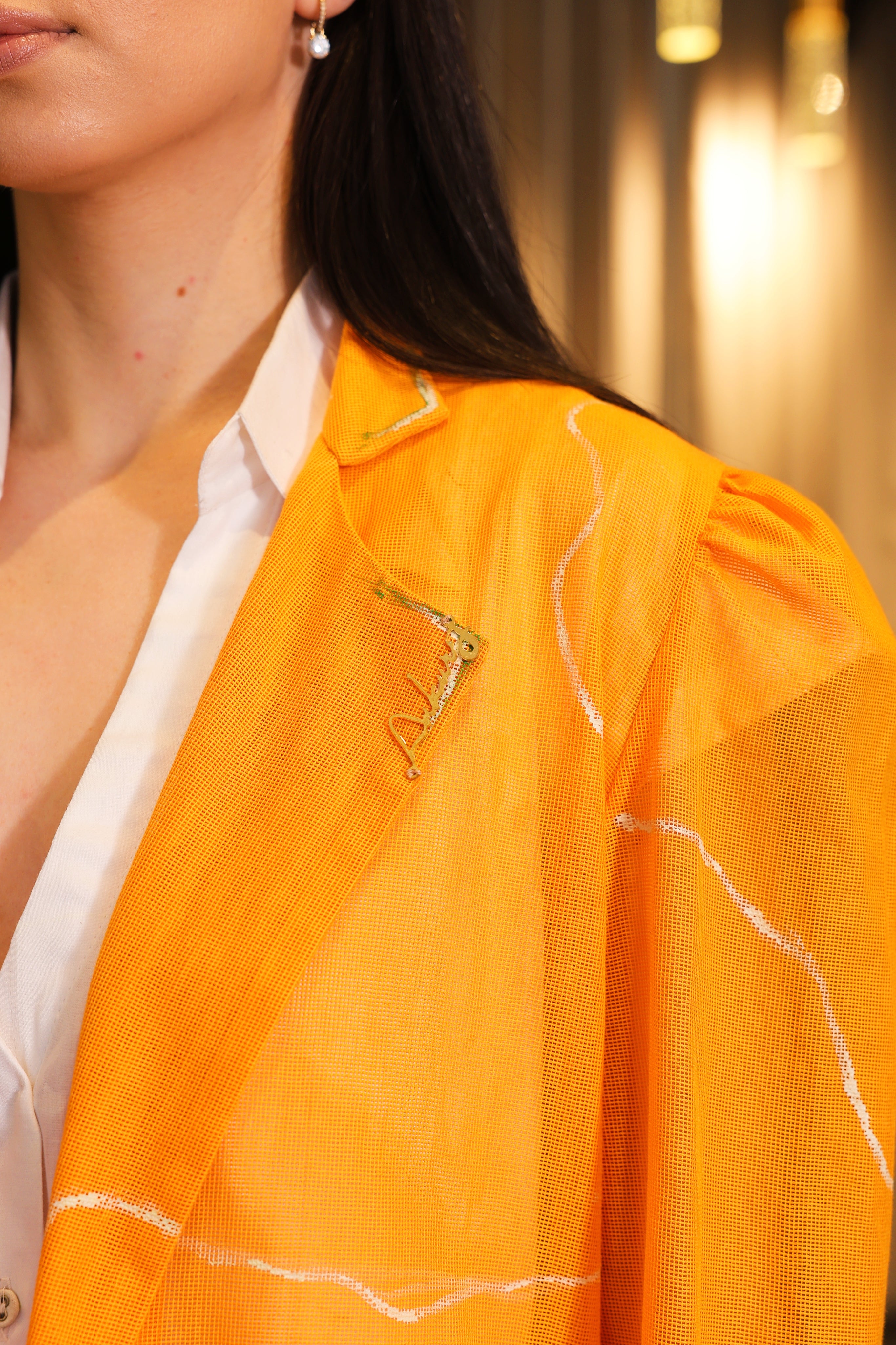 Pop orange overlay dress with hand painted crochet detailing