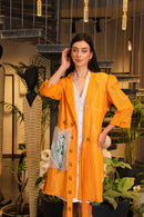 Pop orange overlay dress with hand painted crochet detailing