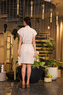 Off white crochet hand painted overlay dress with printed belt