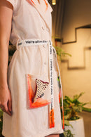 Off white crochet hand painted overlay dress with printed belt