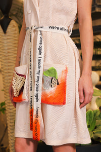 Off white crochet hand painted overlay dress with printed belt