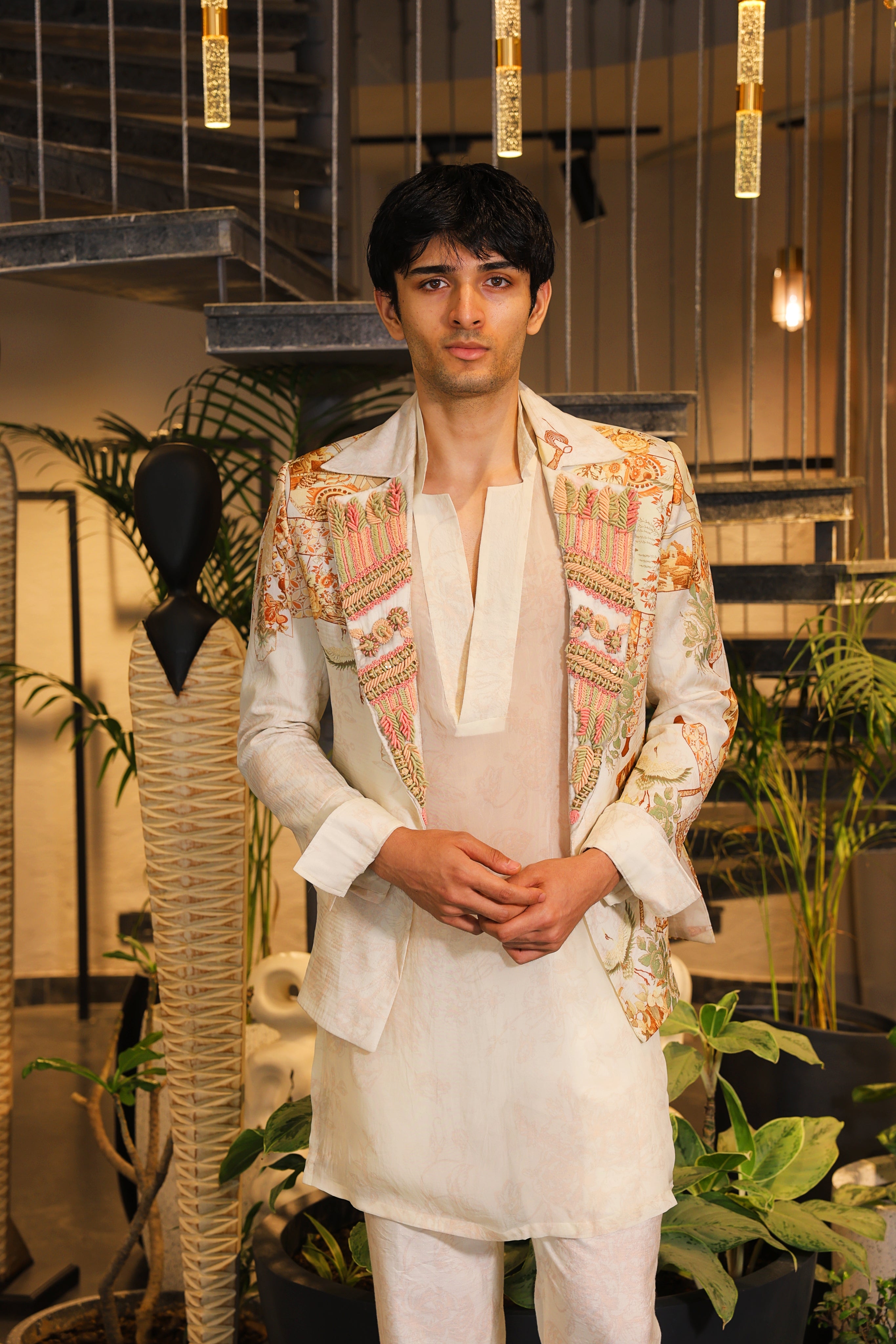 Swayam print embroidered blazer and kurta set