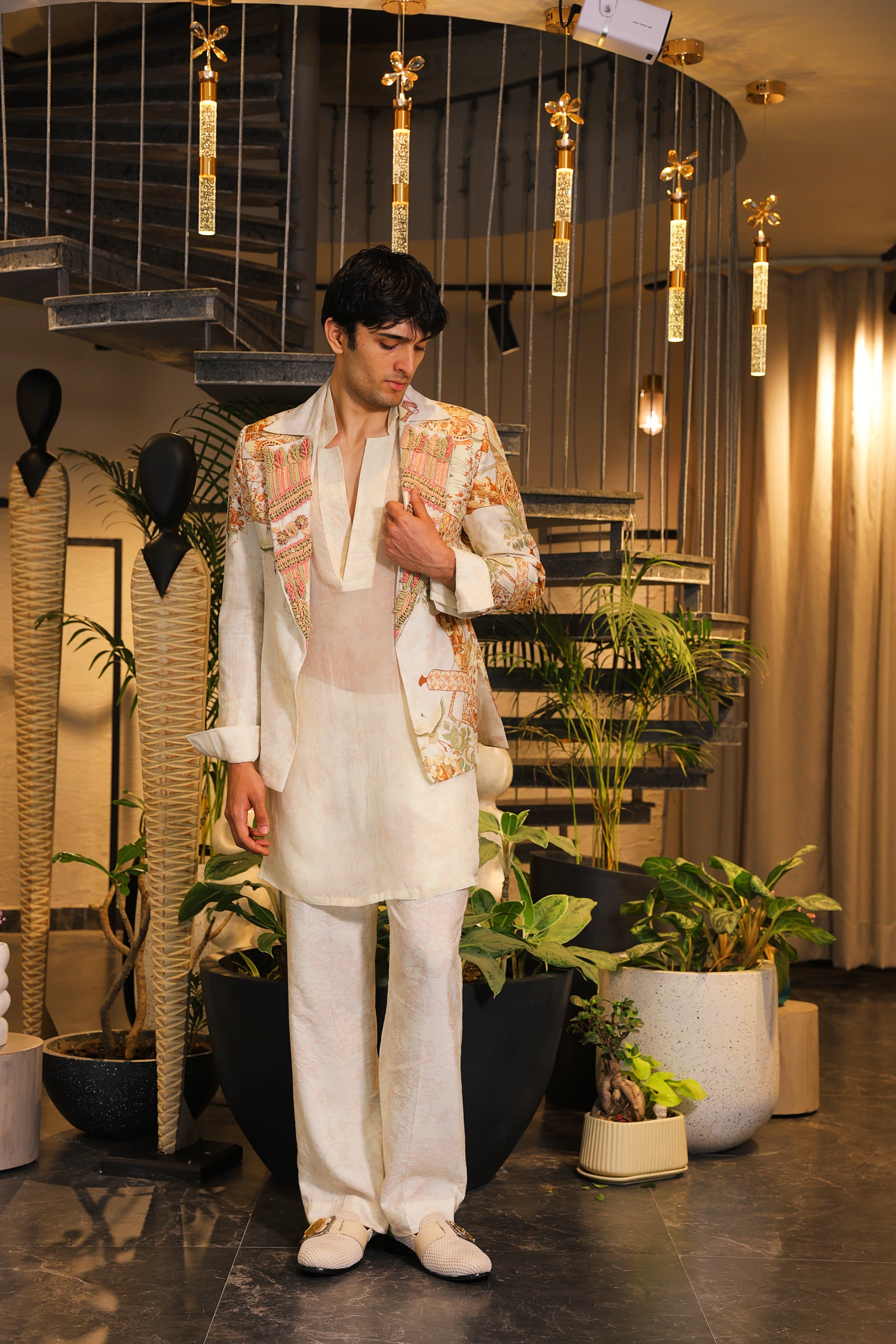 Swayam print embroidered blazer and kurta set