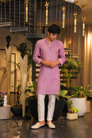 Mystic purple crochet mirror work kurta with pants