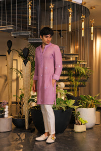 Mystic purple crochet mirror work kurta with pants