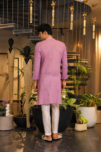 Mystic purple crochet mirror work kurta with pants