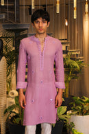 Mystic purple crochet mirror work kurta with pants