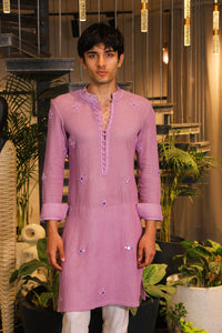 Mystic purple crochet mirror work kurta with pants