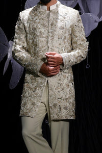 Gilded cut work sage mint indowestern