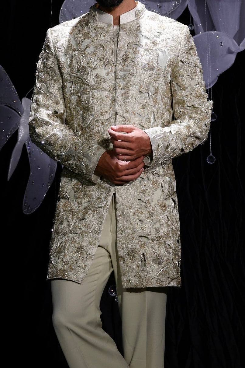 Gilded cut work sage mint indowestern