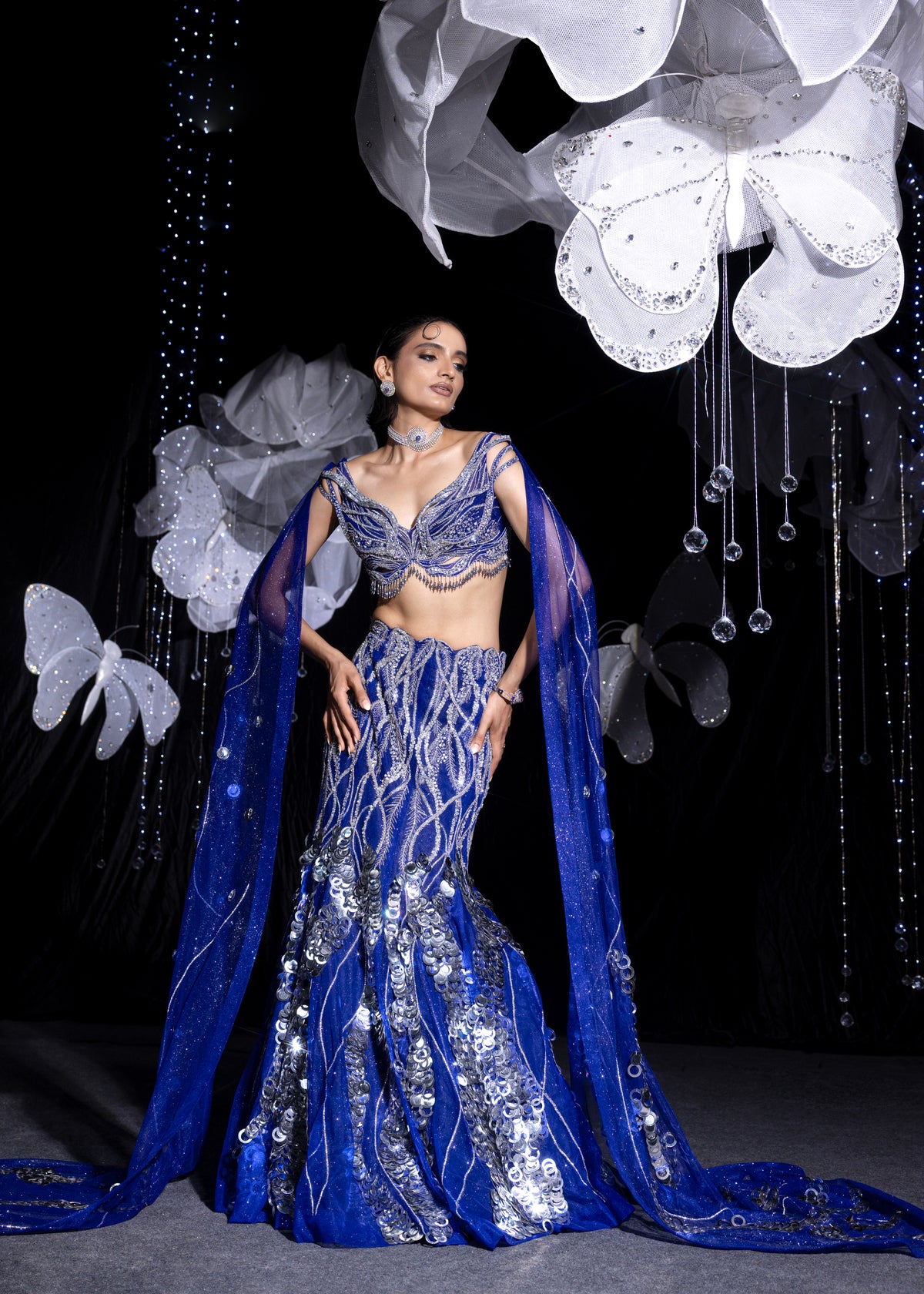 Mirage metallic blue aqua gown lehanga