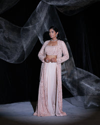 Burnt Rose indowestern jacket with lehenga and bustier