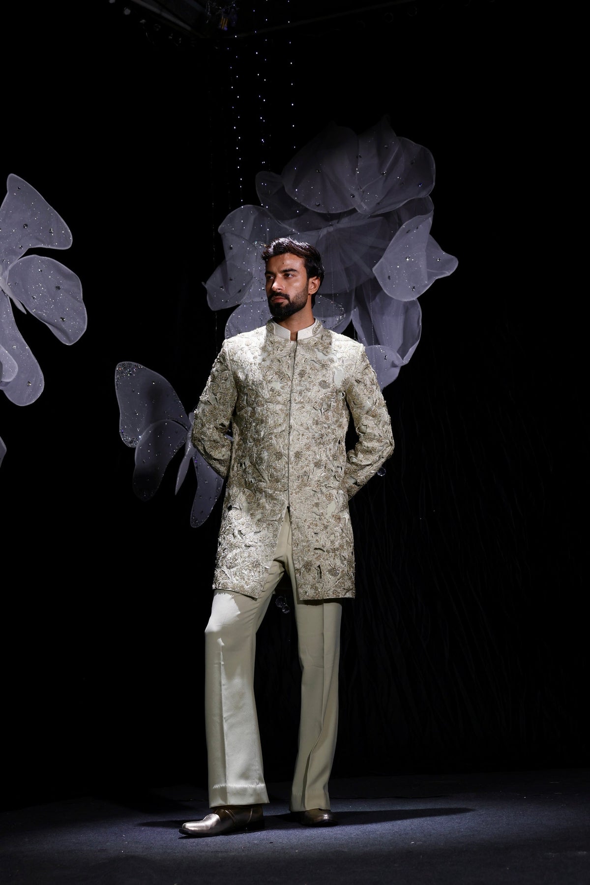 Gilded cut work sage mint indowestern