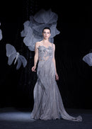 The midnight silver draped saree set
