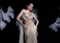Midnight golden draped saree set