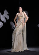 Metallic muse draped saree set