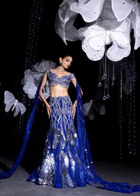 Mirage metallic blue aqua gown lehanga