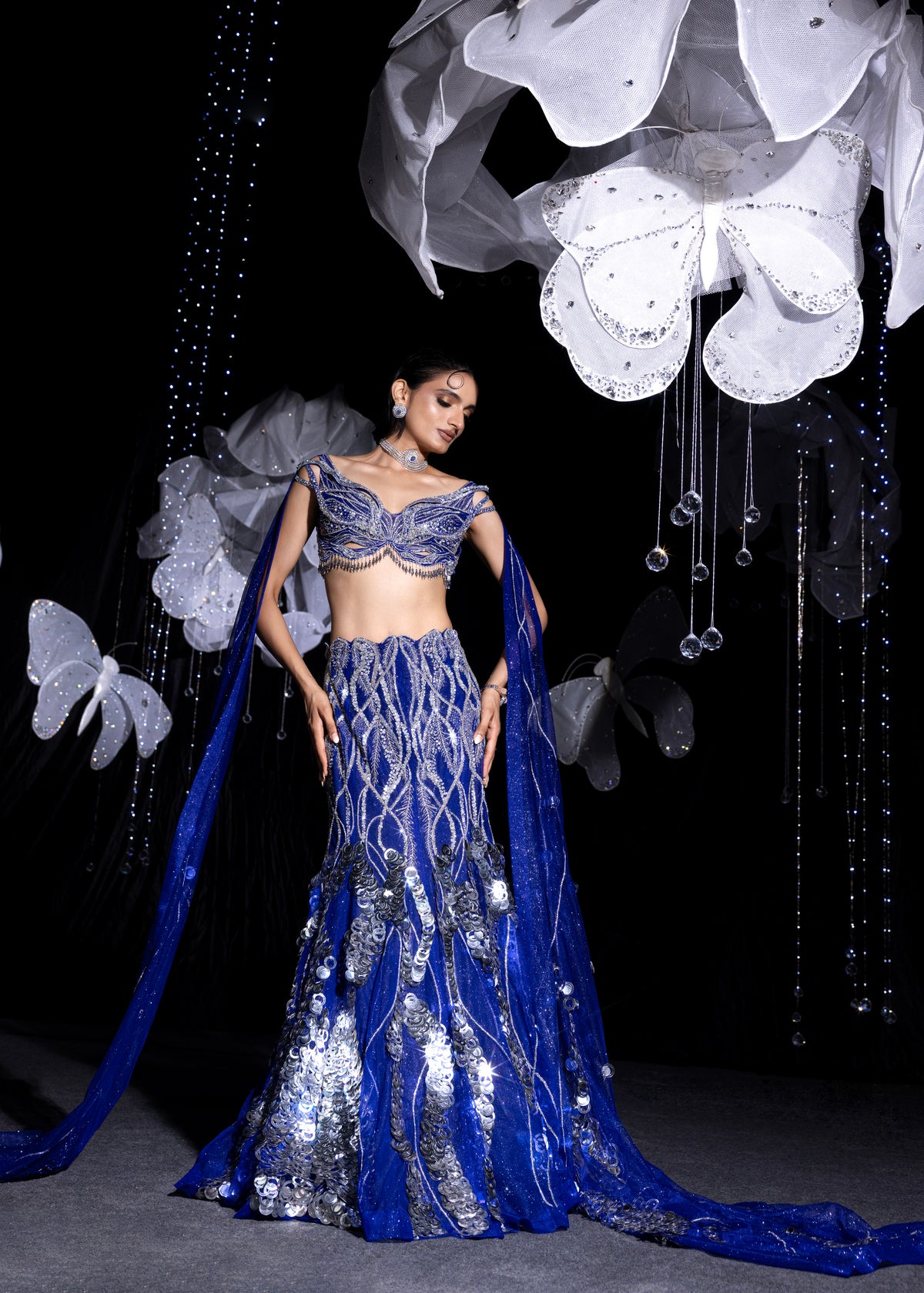 Mirage metallic blue aqua gown lehanga