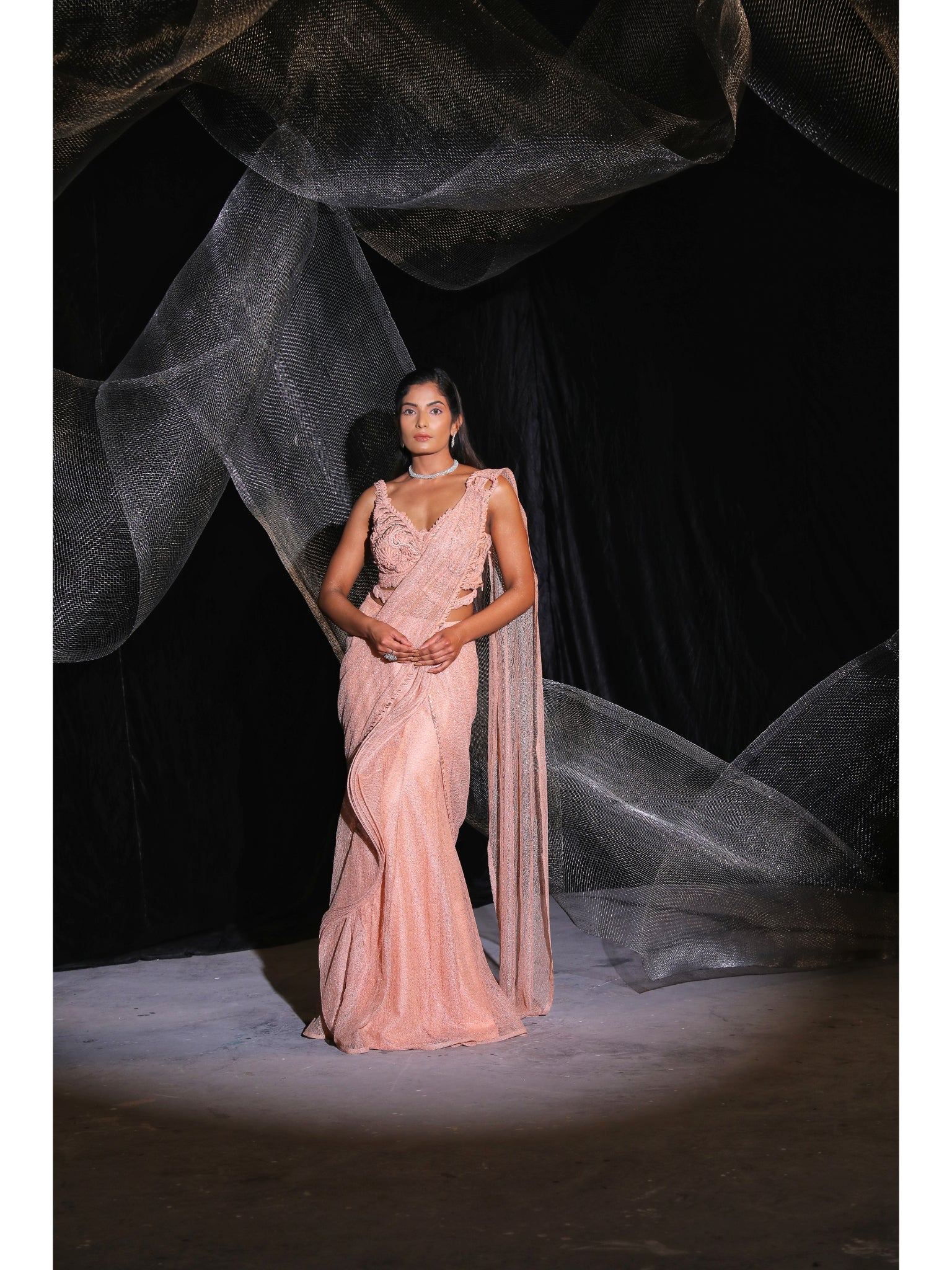 Burnt peach drape saree ( signatures )