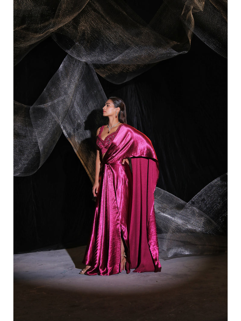 Mettalic pink drape saree ( signature ) – Ankur j