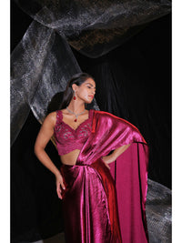 Mettalic pink drape saree ( signature )