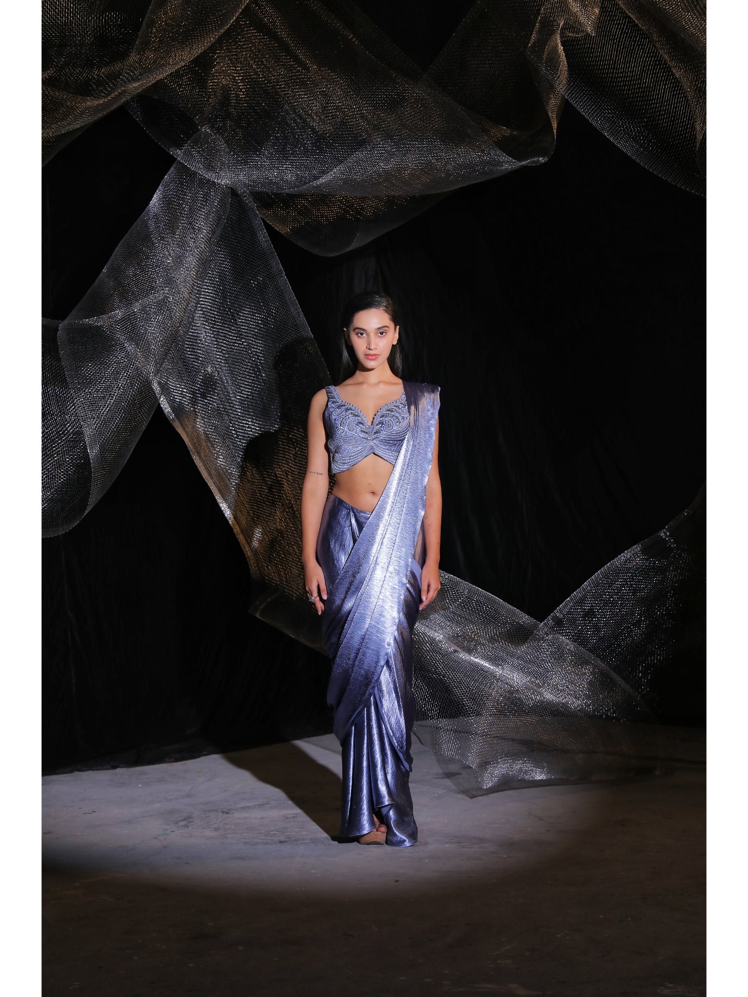 Midnight Ash drape saree ( Signatures )