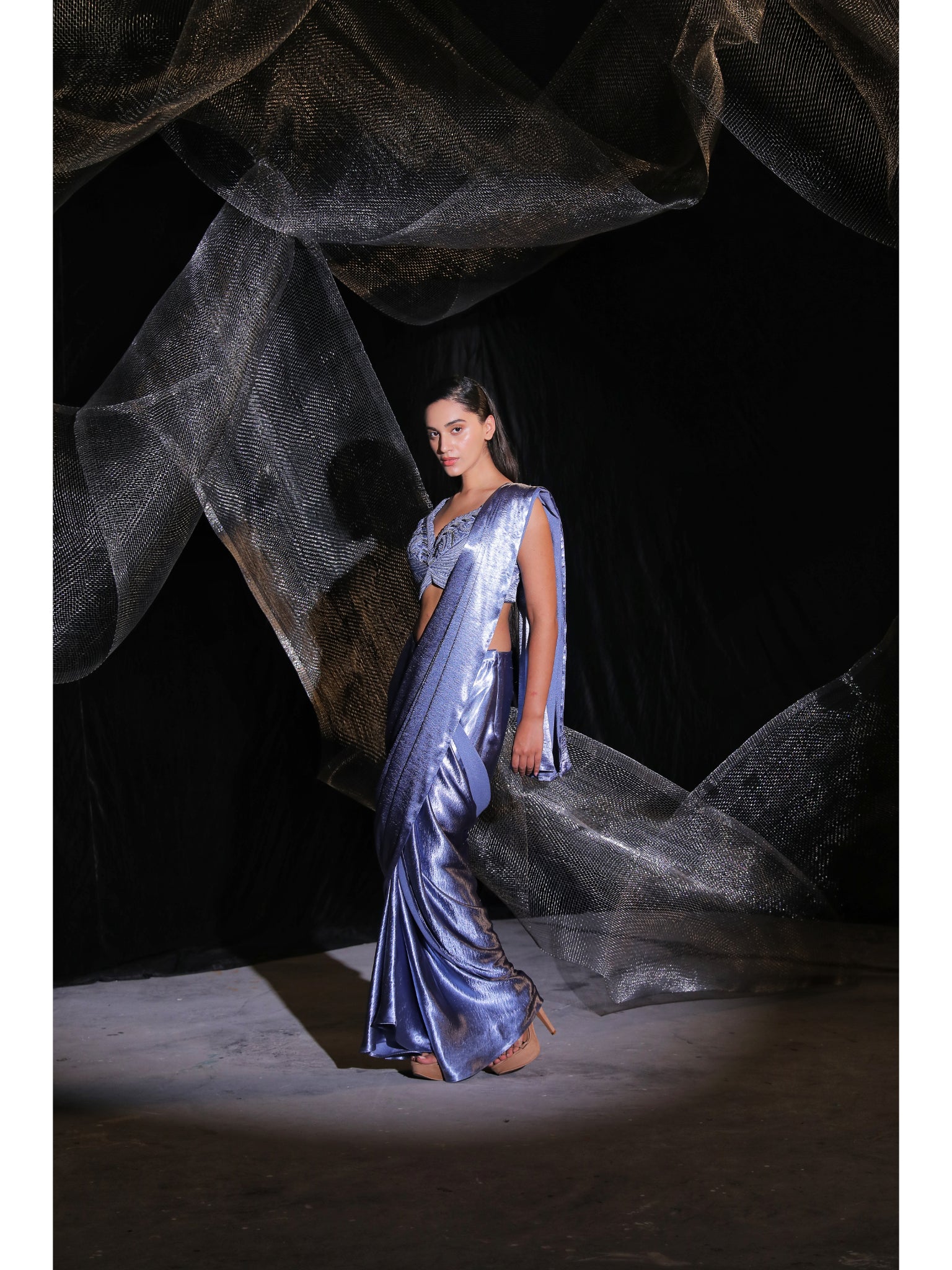 Midnight Ash drape saree ( Signatures )