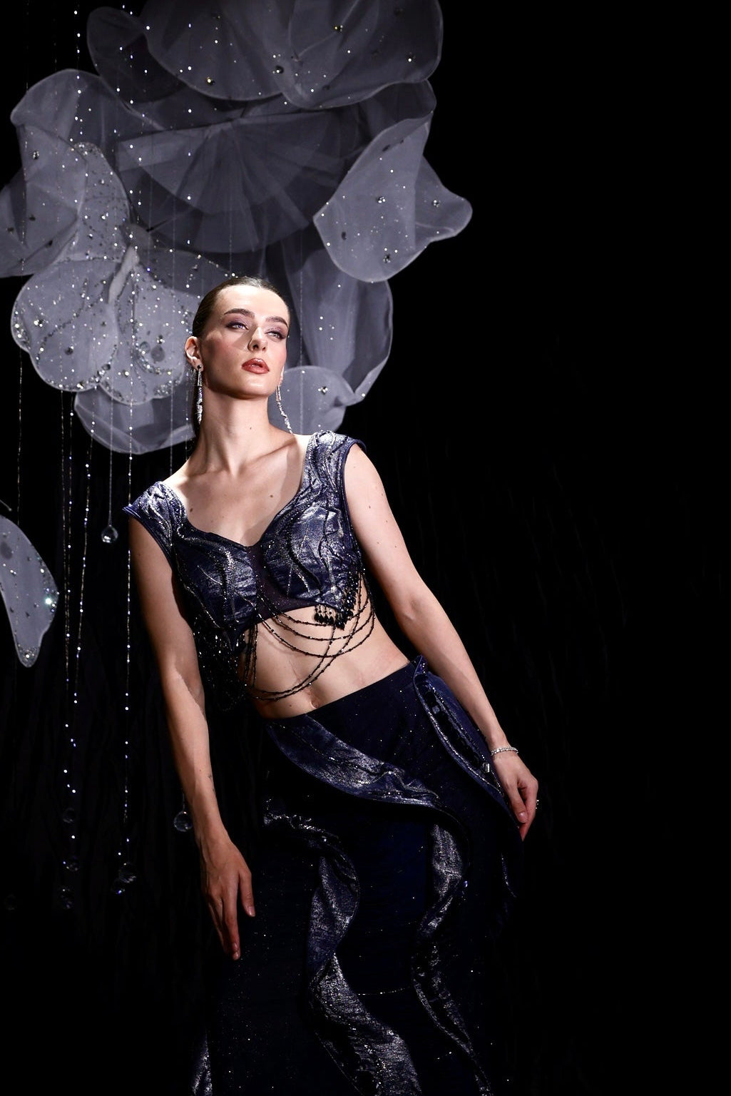 Midnight navy blue indo western set