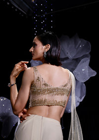 Midnight golden draped saree set