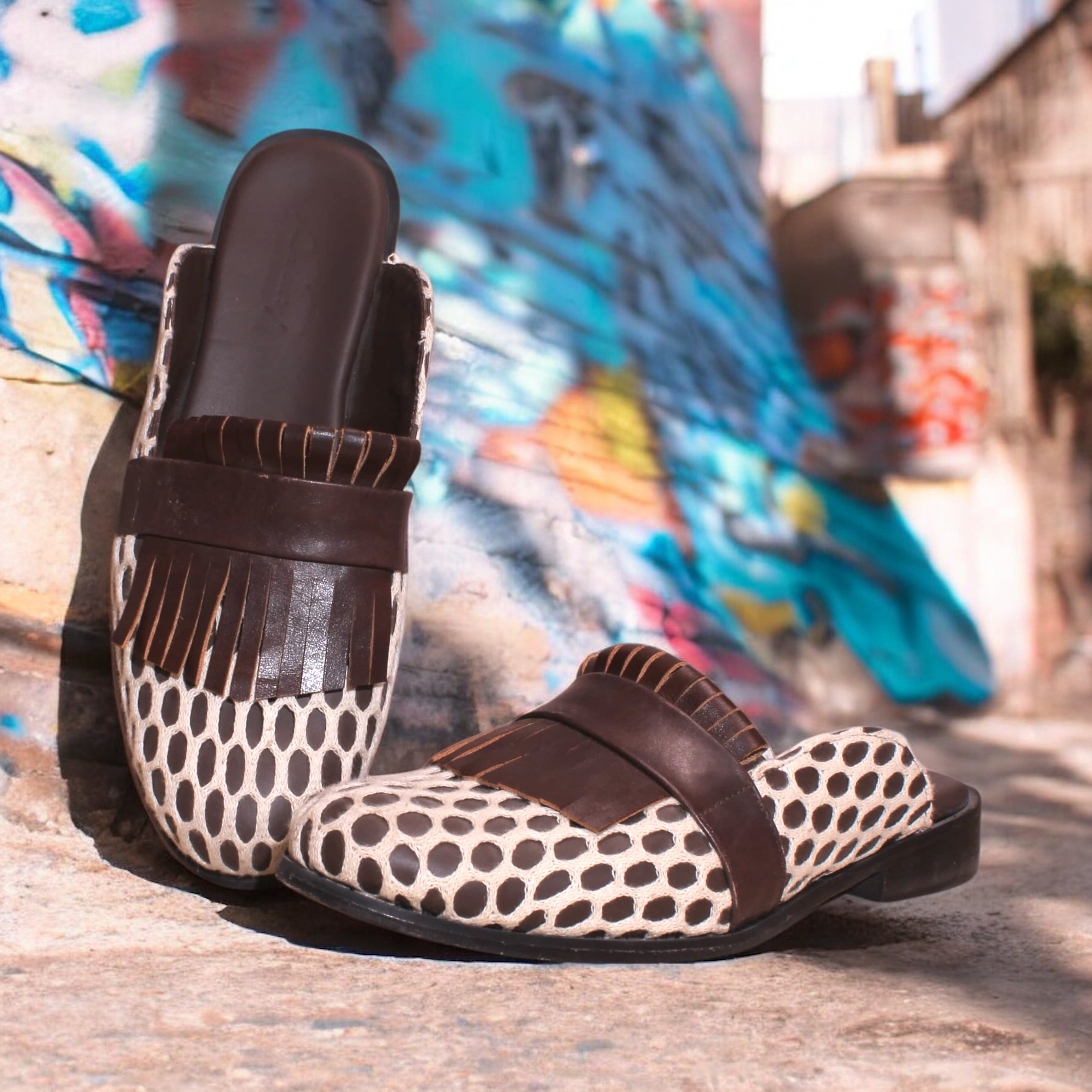 Leather and crochet hand crafted sliders for Men
