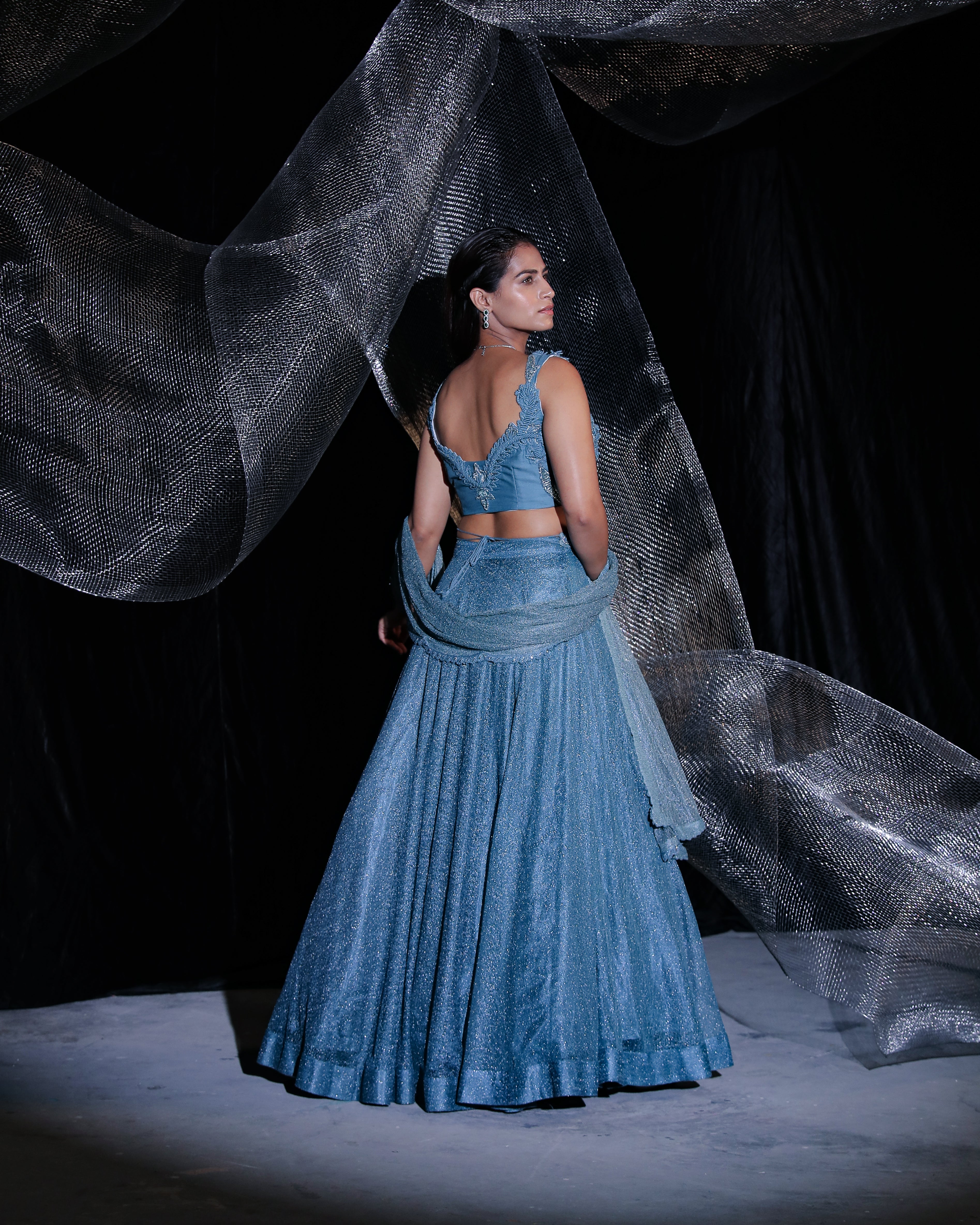 Teal signature angel lehenga