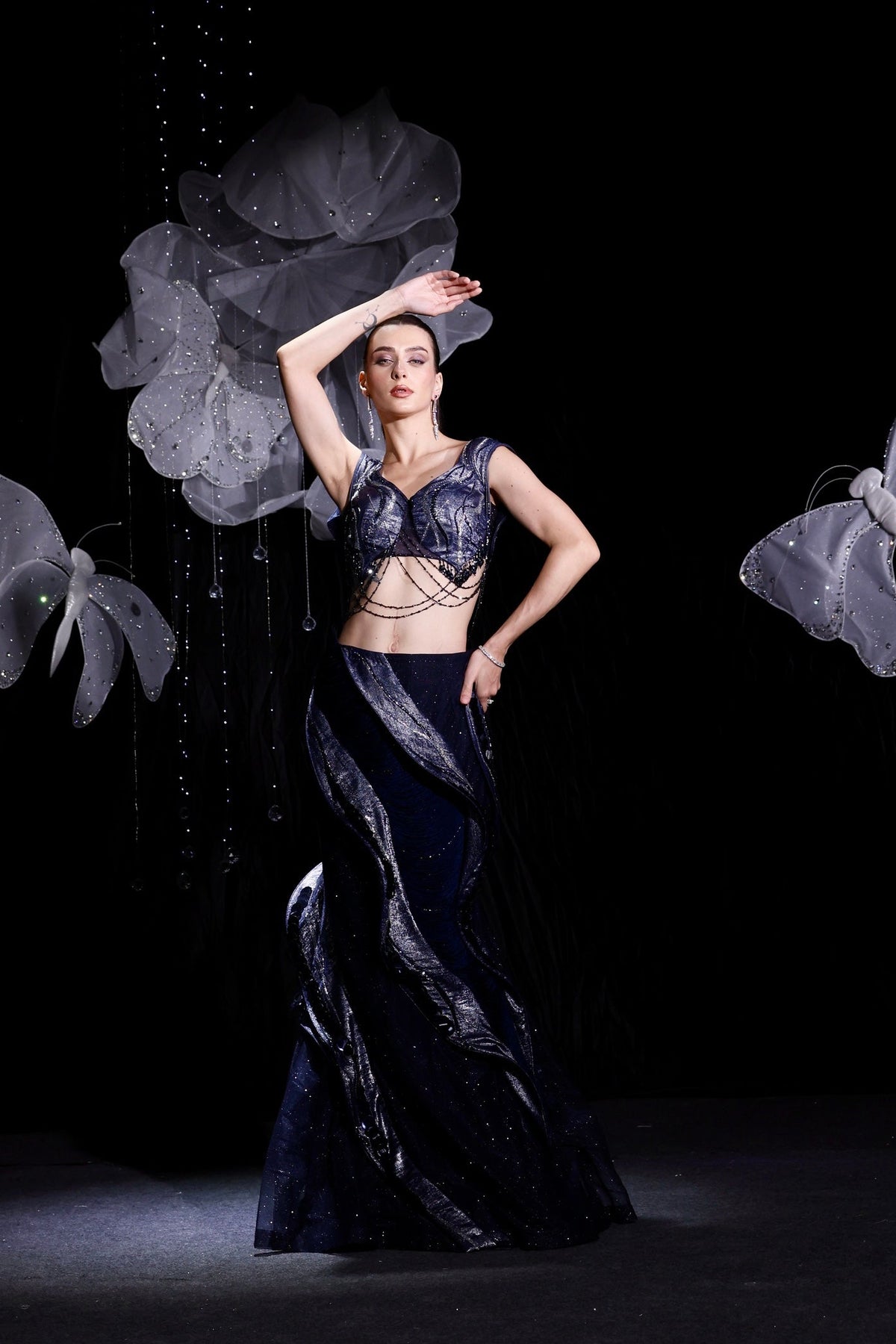 Midnight navy blue indo western set