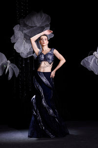 Midnight navy blue indo western set