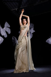 Metallic muse draped saree set