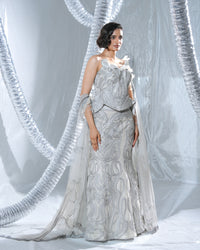 Peplum neo wave corset paired with a neo wave gown and veil neo