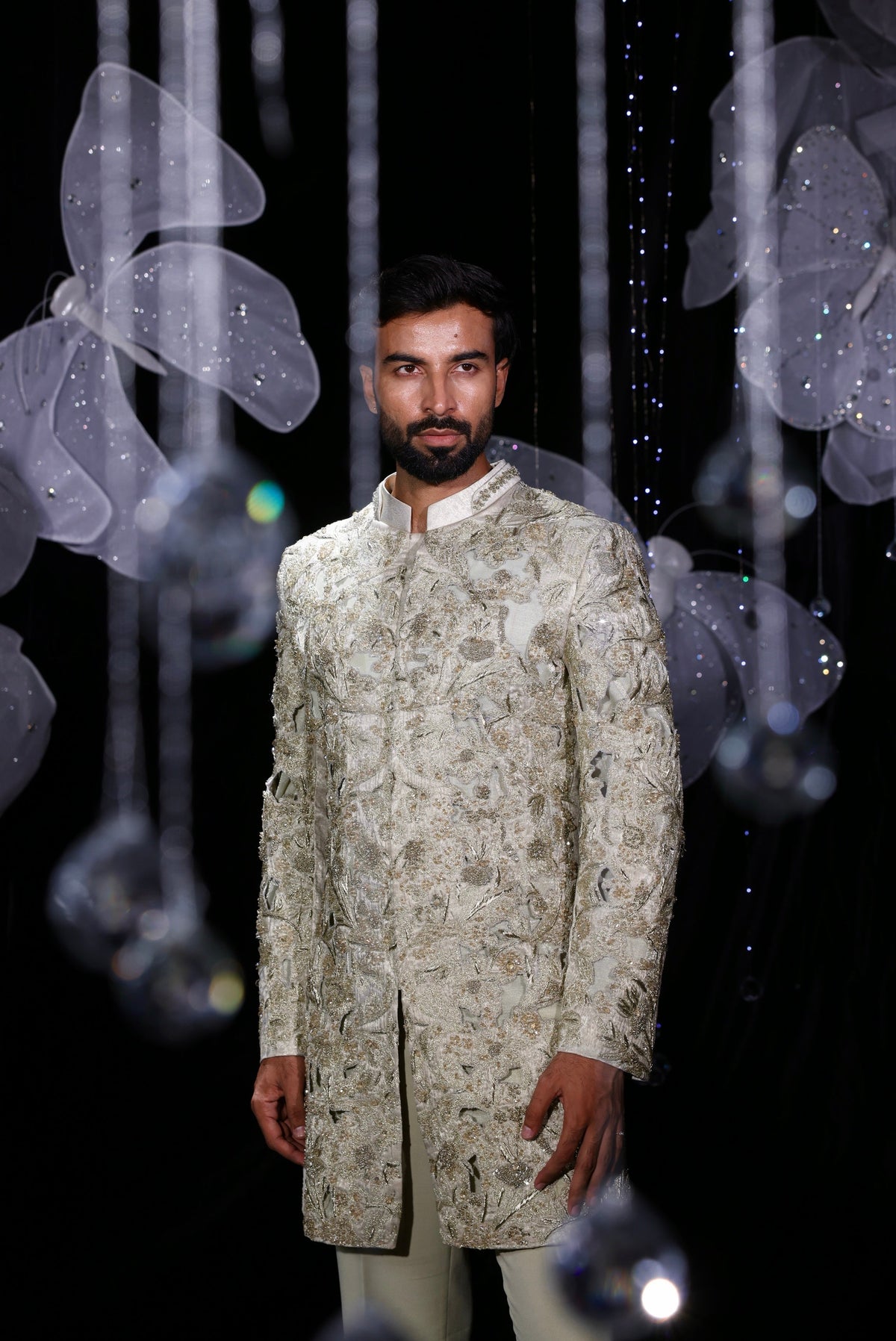 Gilded cut work sage mint indowestern