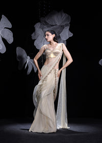 Metallic muse draped saree set