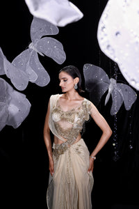 Midnight golden draped saree set