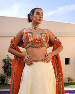 ALABASTER TO MUD PRINT LEHENGA AND BLOUSE