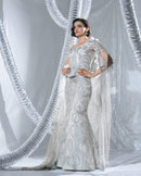 Peplum neo wave corset paired with a neo wave gown and veil neo