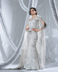 Peplum neo wave corset paired with a neo wave gown and veil neo