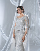 Peplum neo wave corset paired with a neo wave gown and veil neo