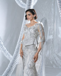 Peplum neo wave corset paired with a neo wave gown and veil neo