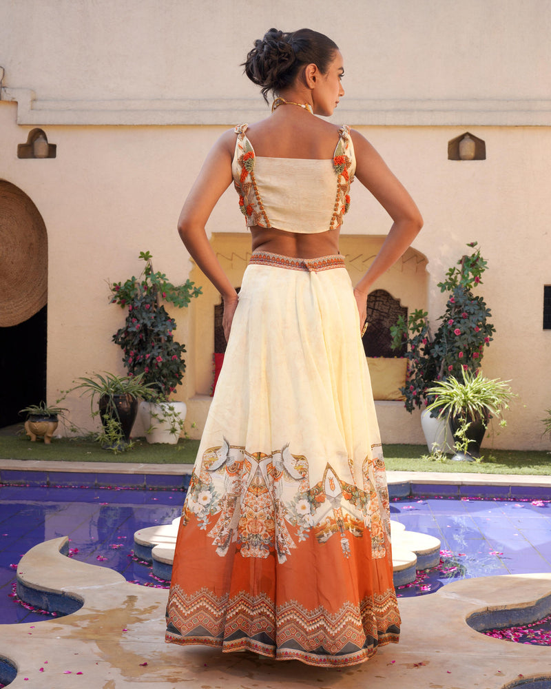 ALABASTER TO MUD PRINT LEHENGA AND BLOUSE